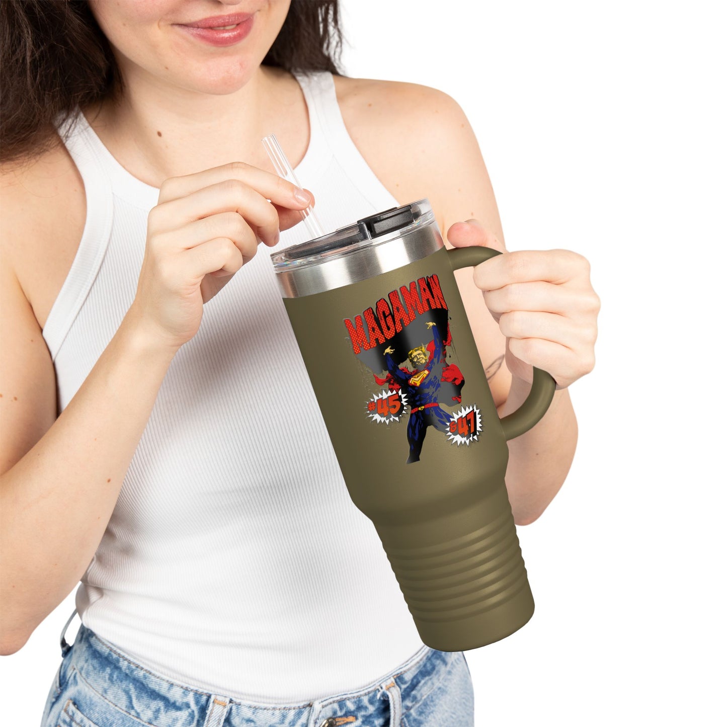 🔥 MagaMan “Best President Ever” 40oz Tumbler – Stay Hydrated, Stay Patriotic! 🇺🇸💪