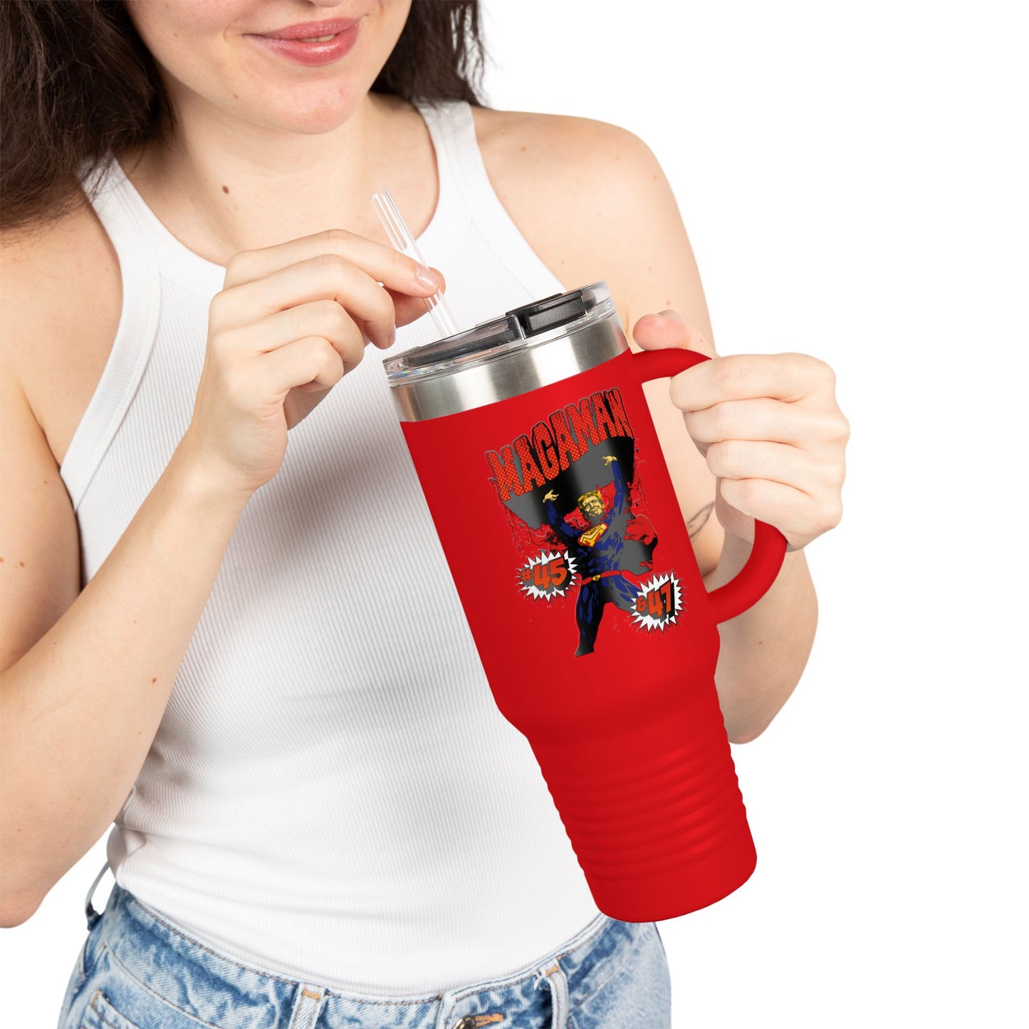 🔥 MagaMan “Best President Ever” 40oz Tumbler – Stay Hydrated, Stay Patriotic! 🇺🇸💪