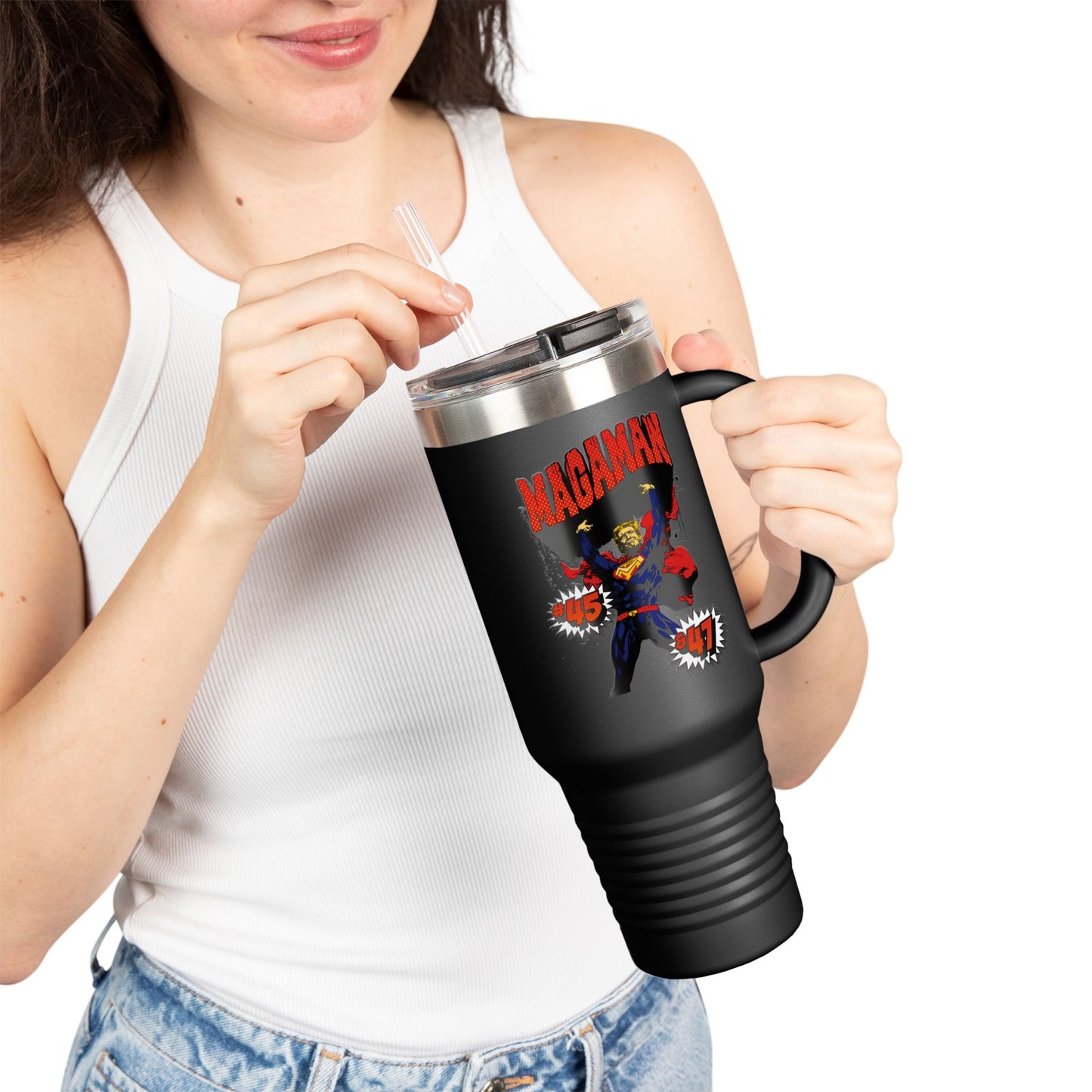 🔥 MagaMan “Best President Ever” 40oz Tumbler – Stay Hydrated, Stay Patriotic! 🇺🇸💪